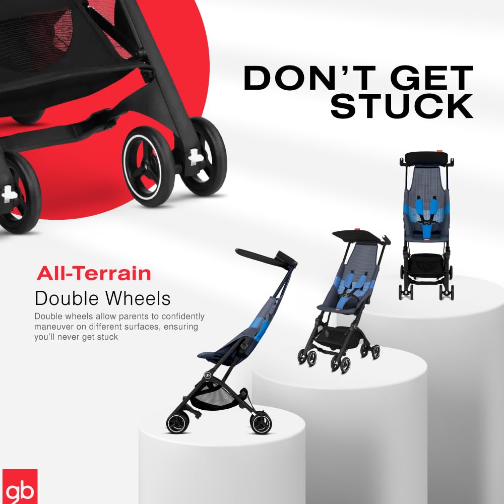 gb Pockit+ All-Terrain, Ultra Compact Lightweight Travel Stroller with Canopy and Reclining Seat in Velvet Black