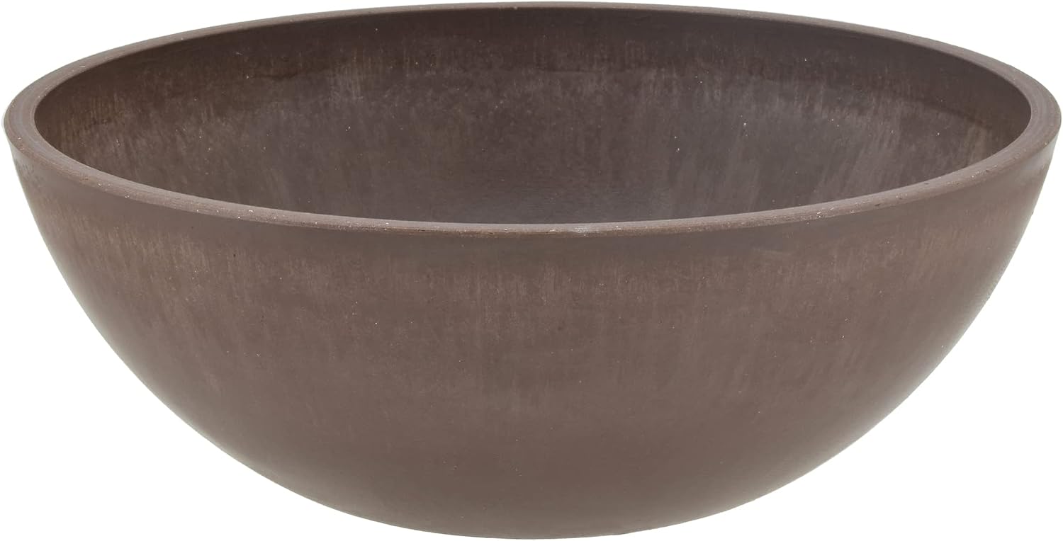 PSW Pot Collection M30DC 12-inch Plastic/Stone/Wood Composite Low Bowl Planter – No Drainage Hole (Drillable), Shallow Indoor/Outer Pot for Succulents, Bonsai, Fairy Gardens, Herbs, Dark Charcoal