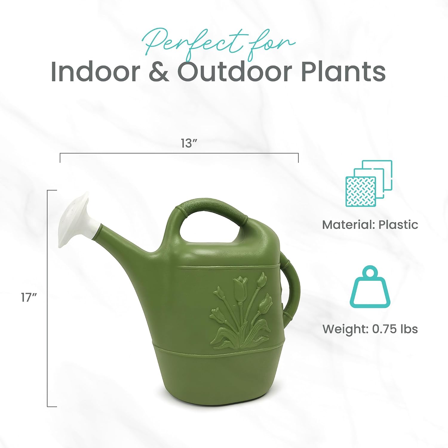Union Products 63066 2 Gallon Plastic Indoor/Outdoor Watering Can w/Tulip Design for Garden, Potted Plants, & Patio Pots, Caribbean Blue