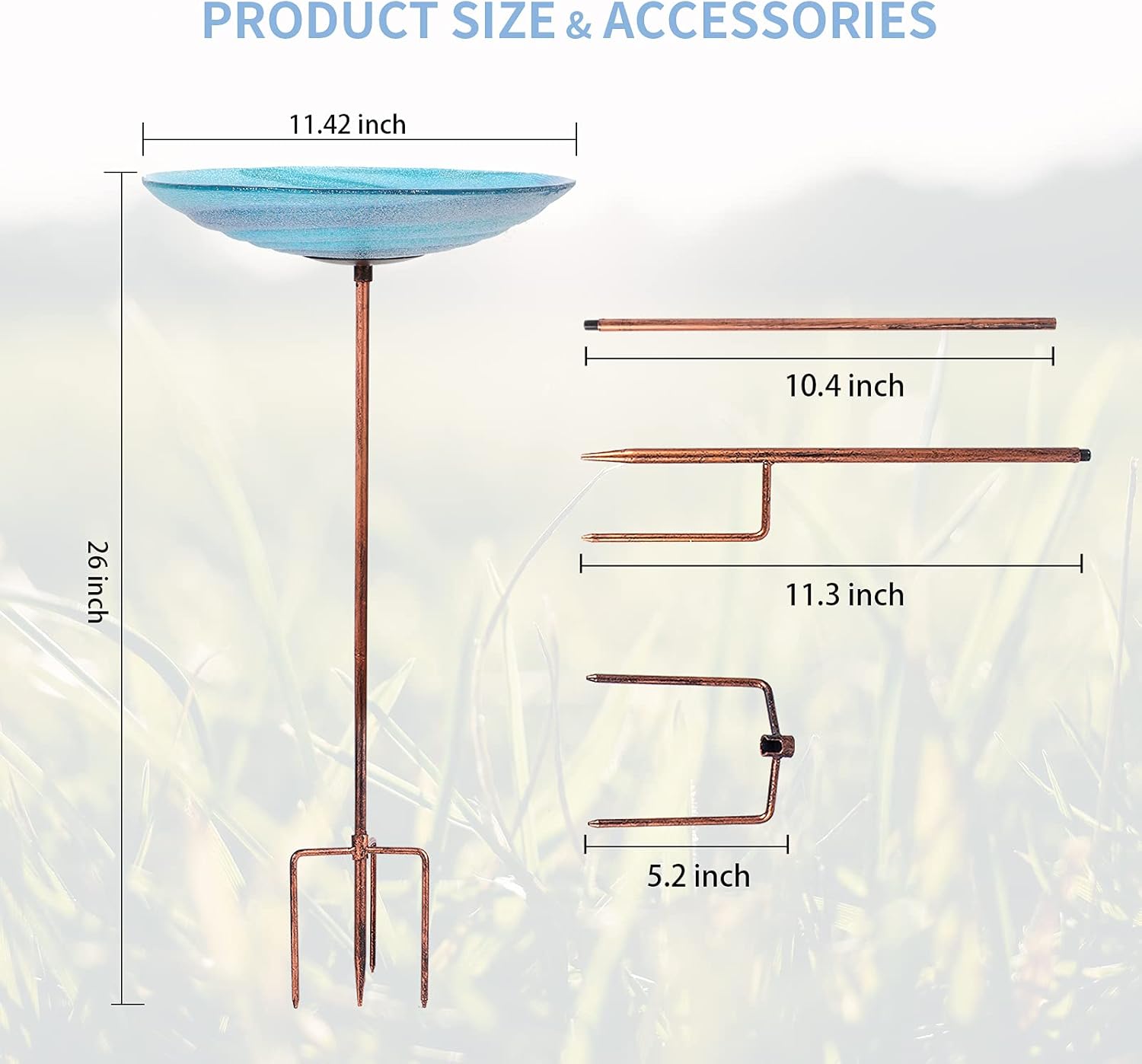 VCUTEKA Glass Bird Bath Outdoor BirdBath Garden Birdfeeder with Metal Stake
