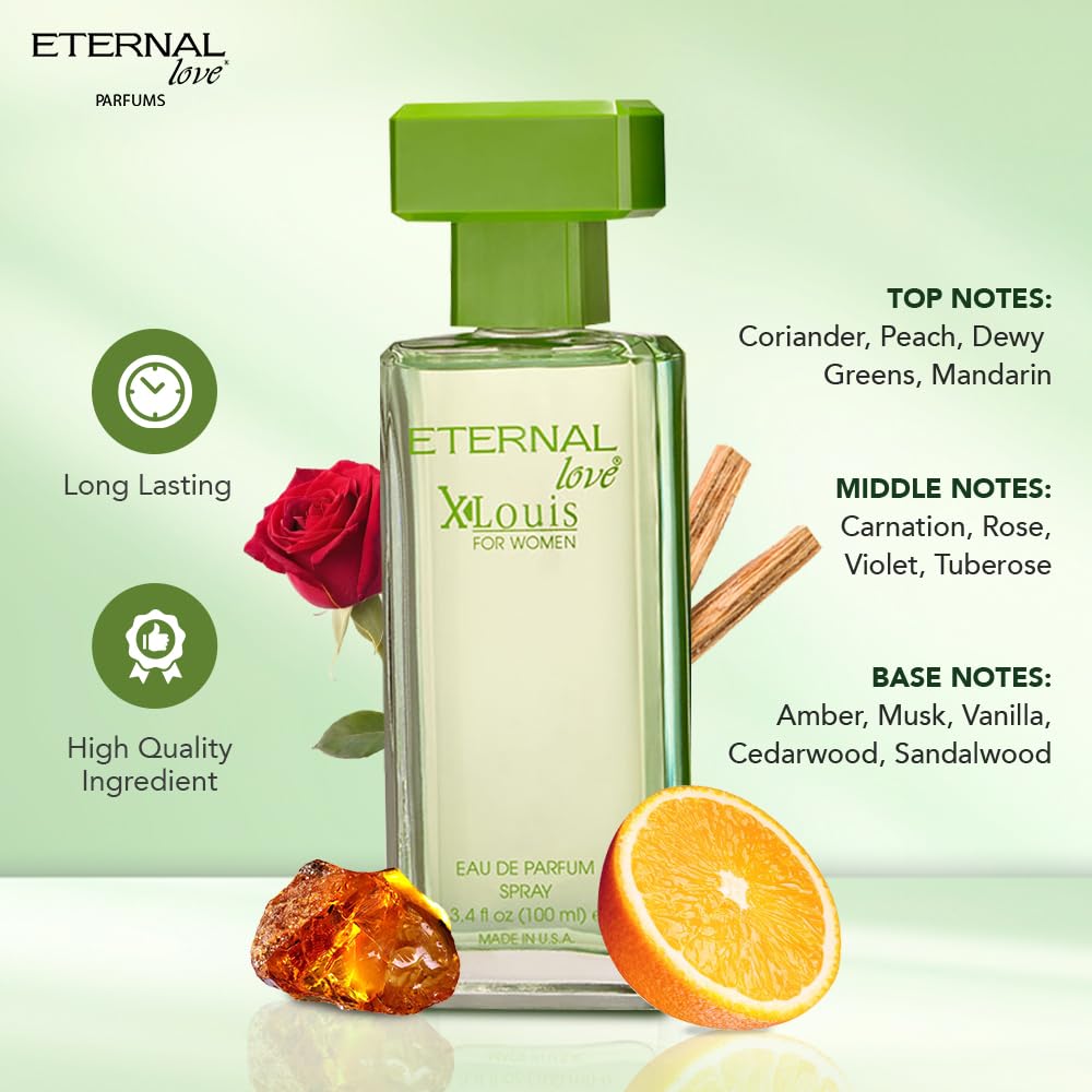Eternal Love for Women - Long Lasting Eau de Parfum Spray - Premium Floral Fragrance with Peach & Sandalwood - Soft Feminine Scent - 3.4oz