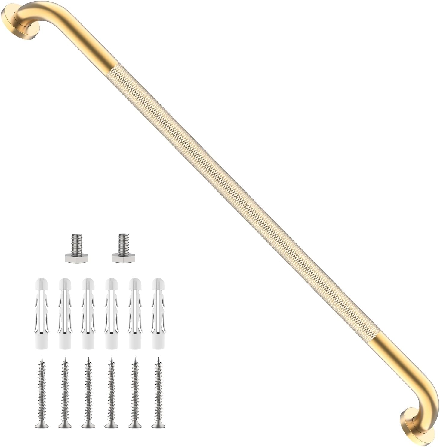 40 Inch Brushed Nickel Shower Grab Bar Anti-Slip Knurled Grip,Safety Handle | YuanDe 1.25" Diameter Stainless Steel Bathroom Grab Bars, Handicap Injury Elderly Senior Assist Support Shower Handle-2Packs
