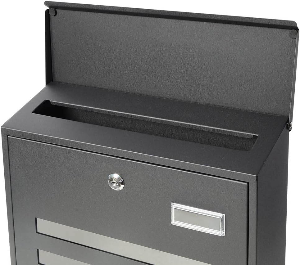 Decaller Large Capacity Mailbox with Key Lock, Wall Mount Metal Mail Box with Newspaper Compartment for Outside, 14.4" x 13" x 4.2", 938 Black
