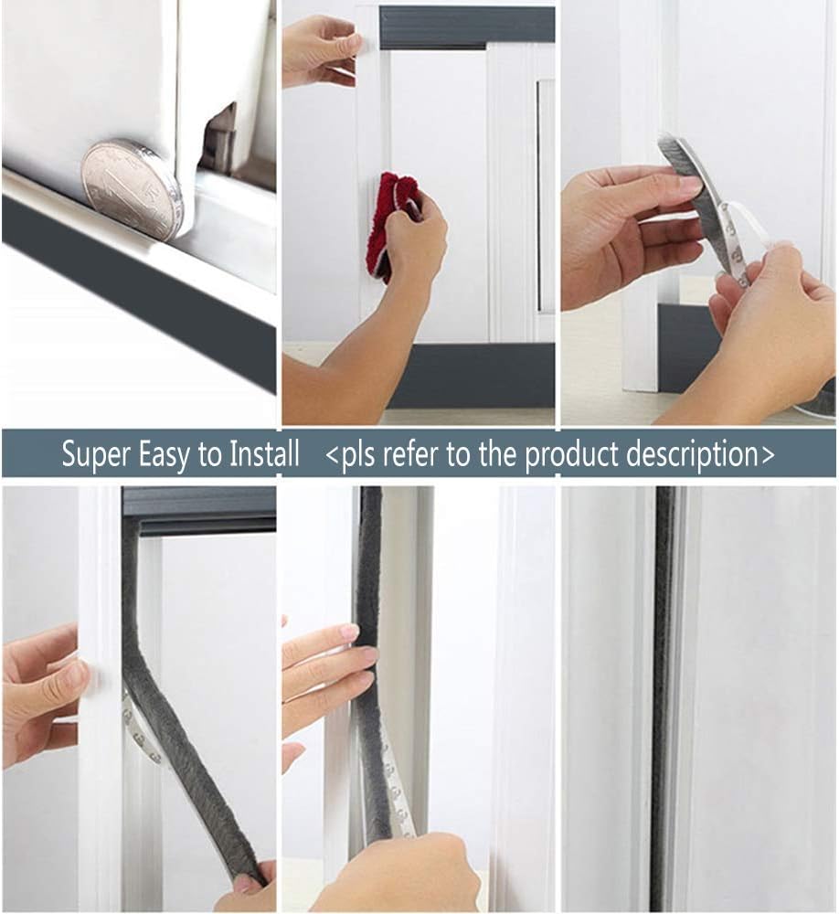 Self-Adhesive Pile Weather Stripping Seal for Sliding Windows and Door Frames, 16.5ft x 11/32 inch, Grey