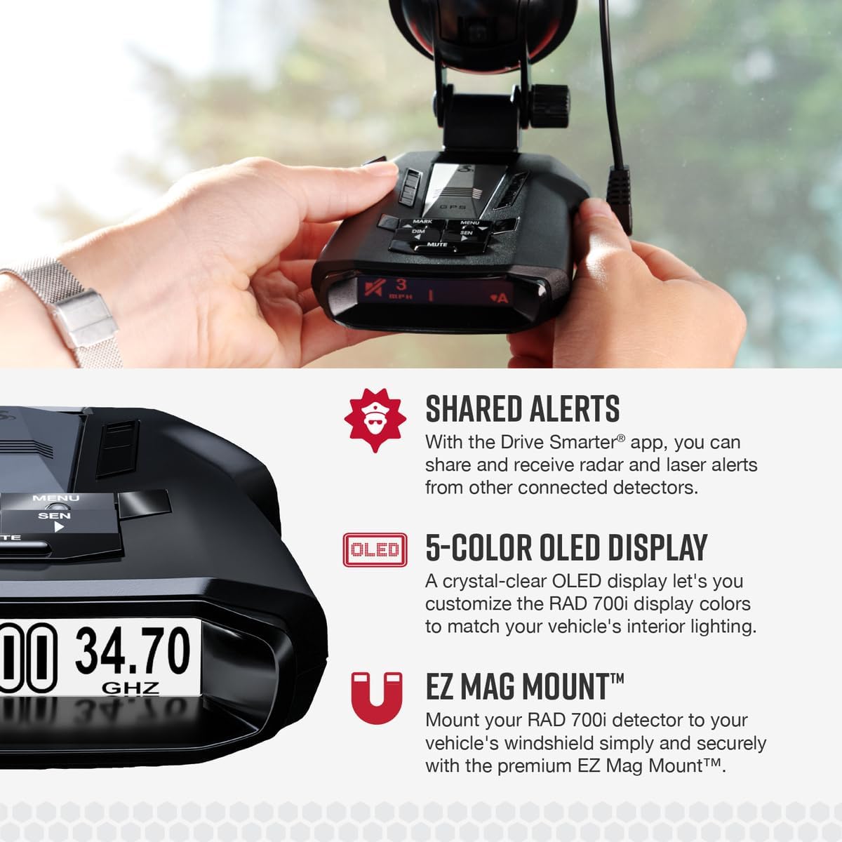 Cobra RAD 480i Laser Radar Detector, Long Range Detection, Bluetooth, Black