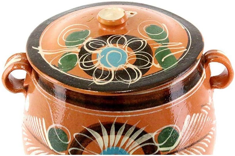 New Olla De Barro Frijolera w/Lid 3.5 Quarts Canterito Cazuela Traditional Floral of Set