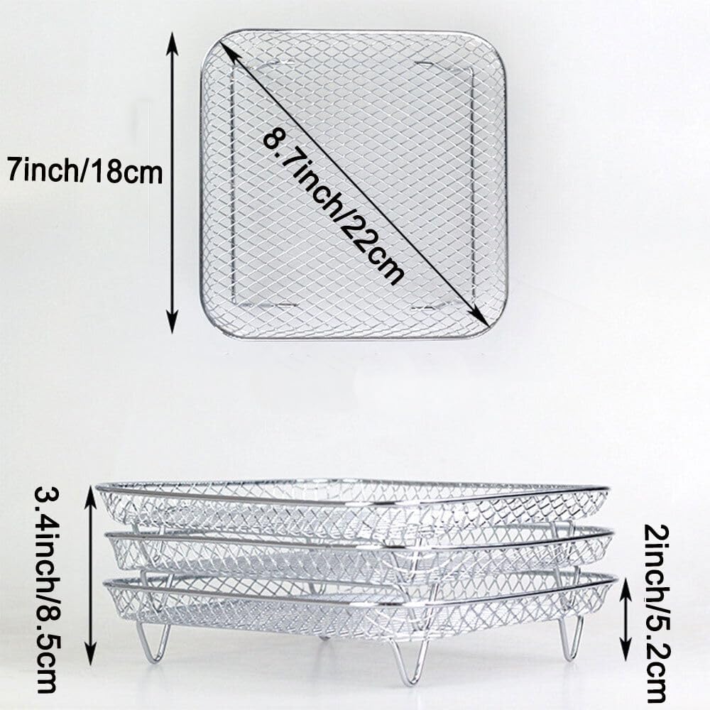 7 Inch Air Fryer Rack Compatible with Ninja Crispi/Ninja Pro 5QT/ Cosori 5QT/ Chefman 5-6QT/ Instant Pot 4Qt Vortex Air fryer &More, 3pcs Stackable Stainless Steel Air fryer Basket with 8 Silicon Feet