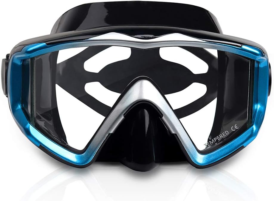 Adult Pano 3 Scuba Diving Mask, Tempered Glass Snorkel Mask Anti-Fog Swim Mask No Leakage Swim Goggles with Nose Cover Snorkeling Gear for Snorkeling