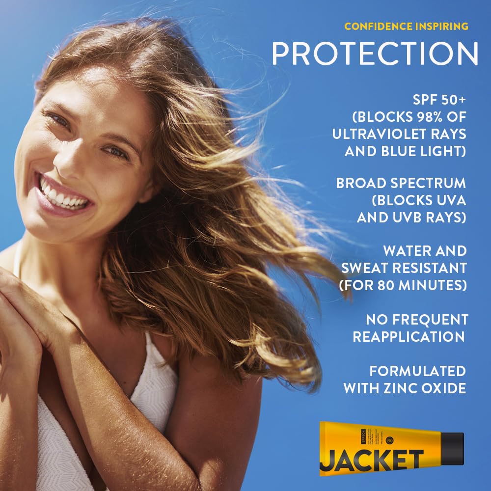 JACKET Sunscreen SPF 50+ | Mineral Sunscreen with Vitamin C | Water Resistant 80 Min, Natural