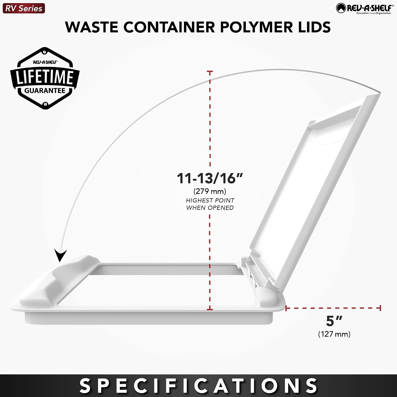 Rev-A-Shelf 35 Qt Under Sink Garbage Can Lid for Base Kitchen and Bathroom Cabinet, Replacement Plastic Trash Bin Lid Only, White, RV-35-LID-1