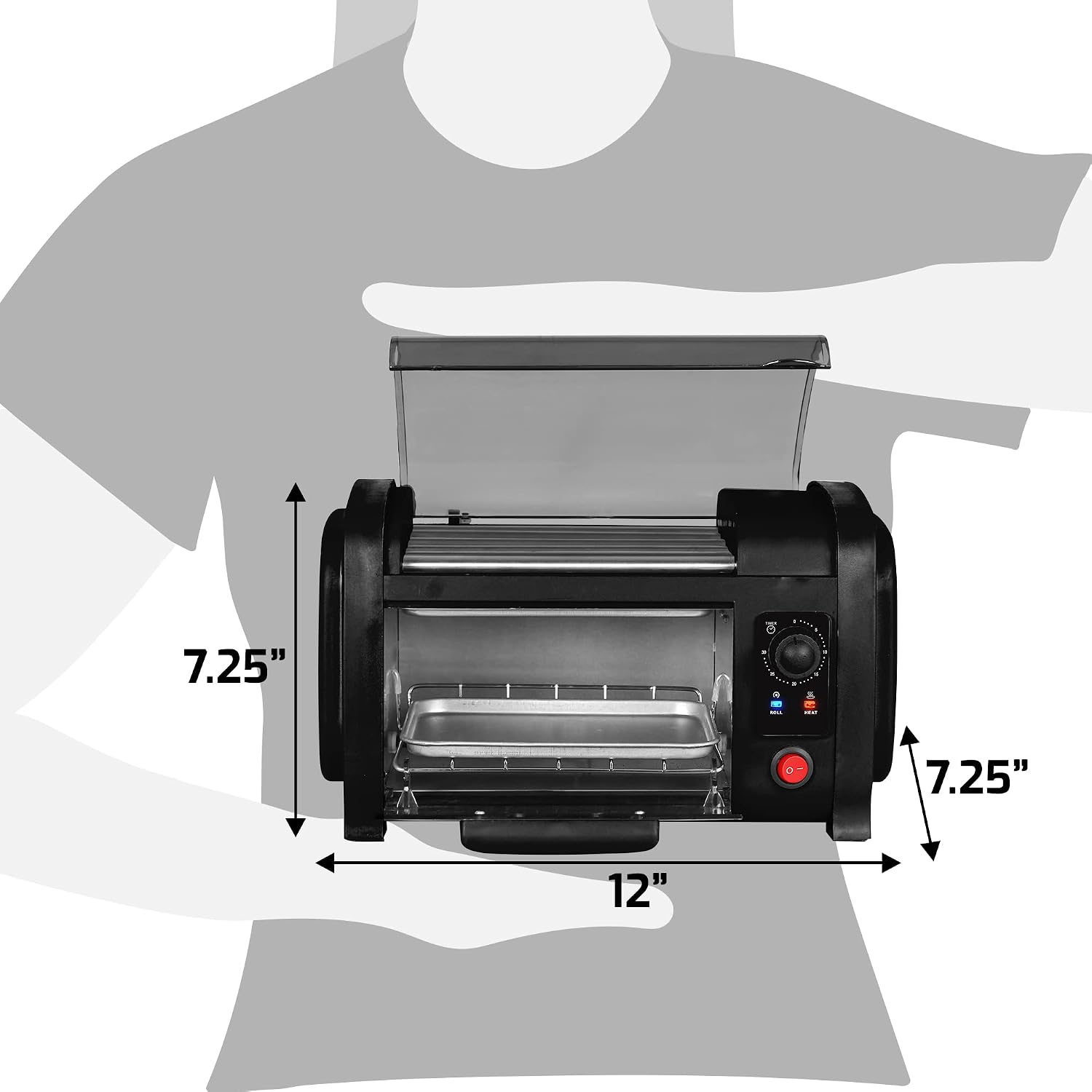 Elite Gourmet EHD-051B Hot Dog Toaster Oven, Steel Rollers, 4-Bun, Black | 30-Min Timer