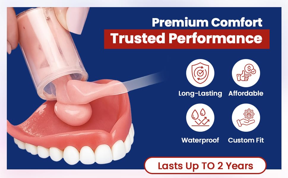 Perma Soft Denture Reliner Kit - Relines 2 Denture Plates - Semi Soft DIY Denture Liner for Upper and Lower