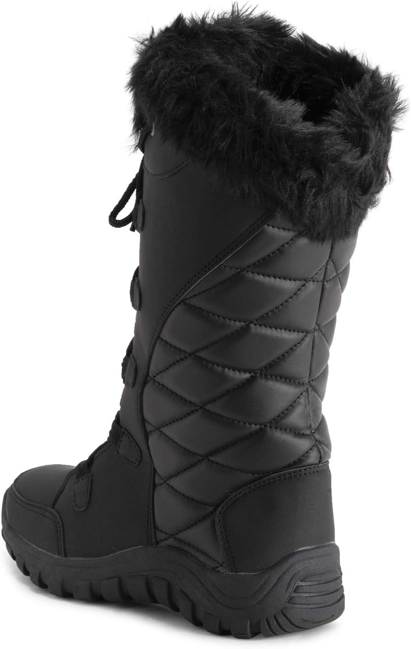 POLAR Womens Quilted Faux Fur Cuff Winter Duck Rubber Sole Durable Snow Rain Outdoor Boots