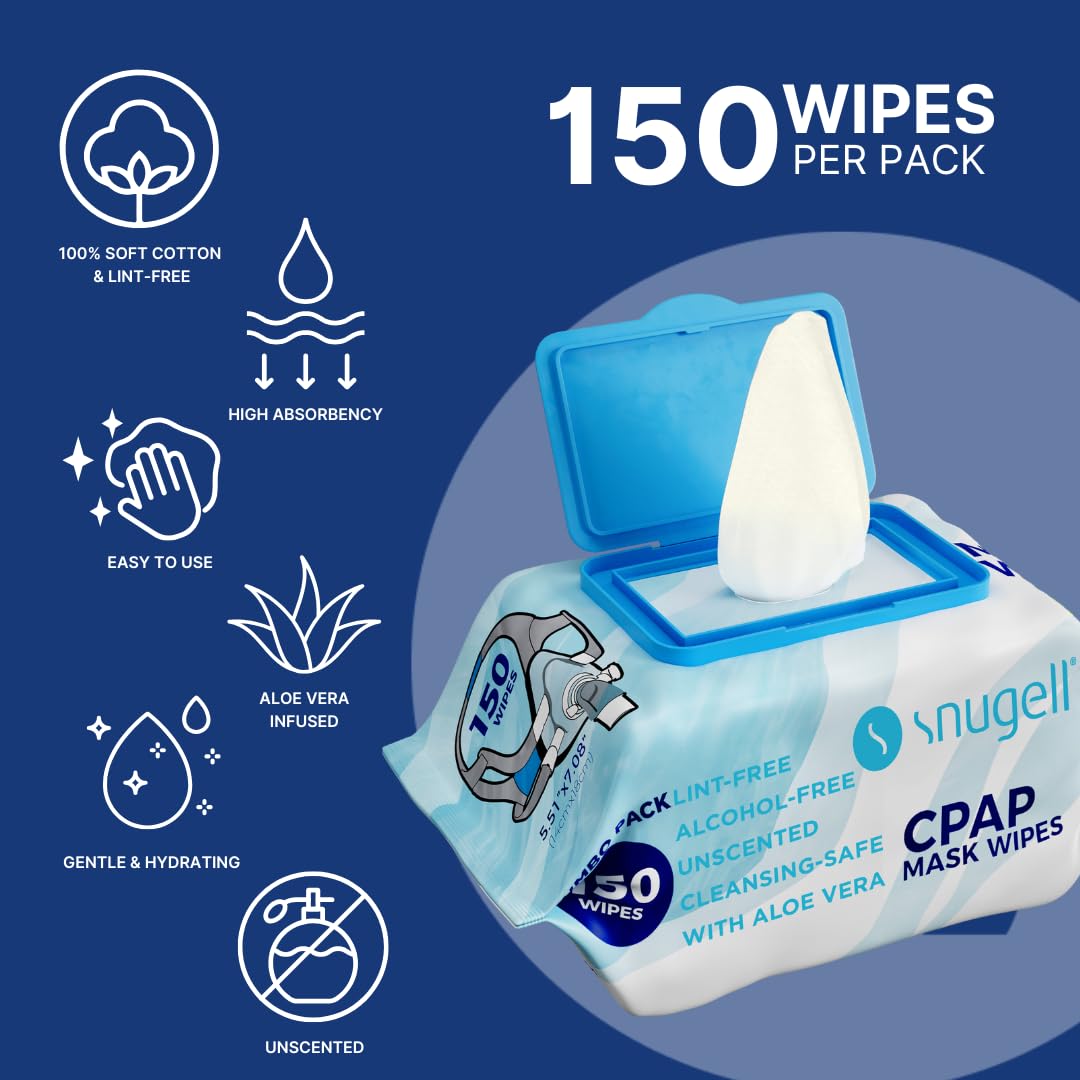Snugell CPAP Mask Wipes - Travel Size 150 Count (150 Count (Pack of 2), Unscented)