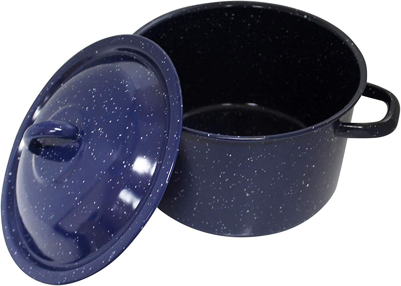 IMUSA USA C20666-1062810W Speckled Enamel Stock Pot with Lid, 4 Quart, Blue | Speckled Enamel Finish, Durable Steel Construction, Ideal for Soups and Stews, Great for Everyday Family Meals