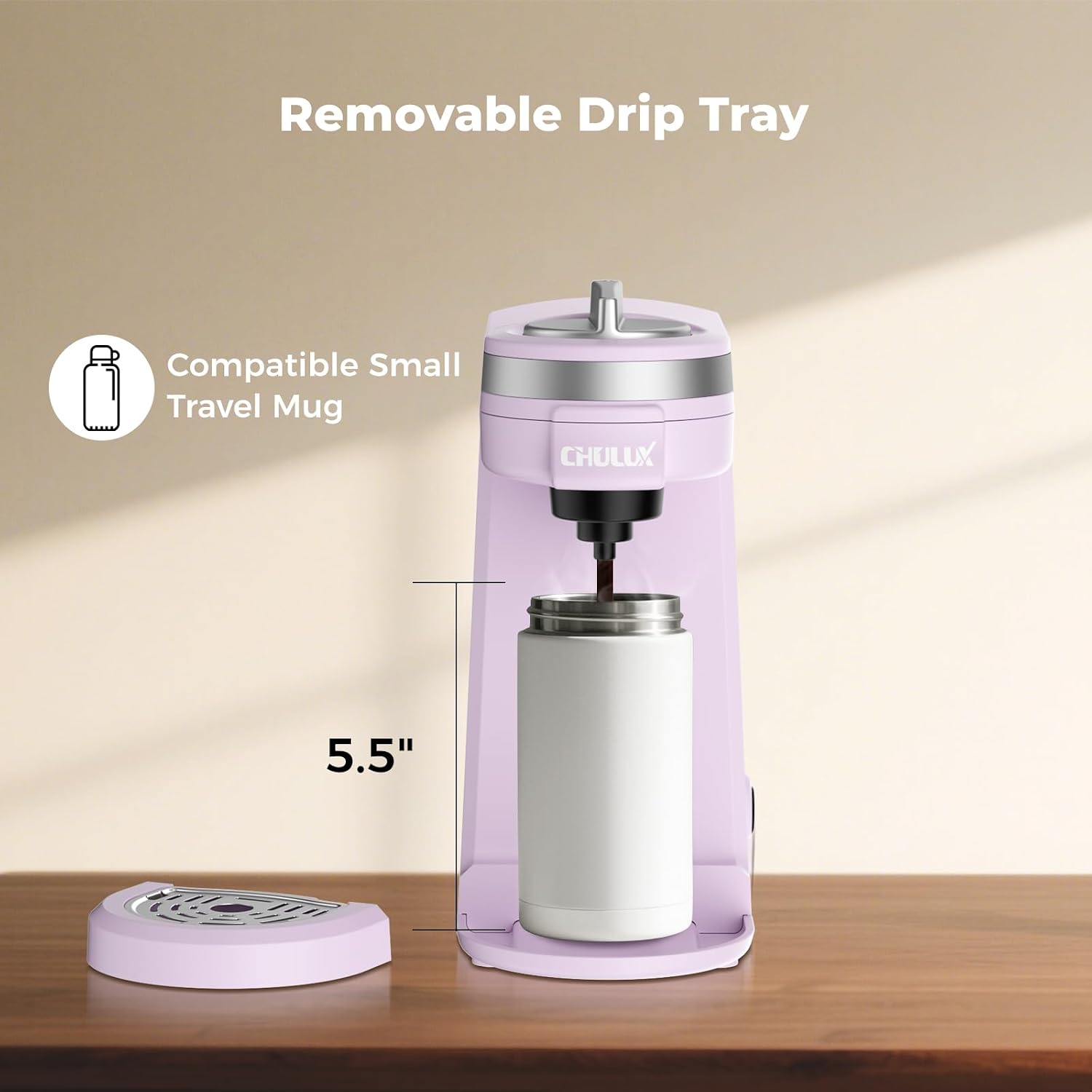 CHULUX Mini Single Serve Coffee Maker for K Pod, Brew Up to 12oz Cup, Black | Fast-Heating Boiler System, Single Cup Brewing, Portable Compact Design, Four-Hole Multi-Stream Needle, Adjustable Drip Tray