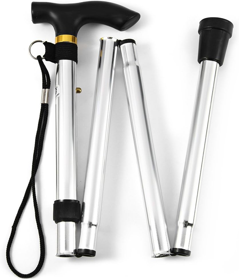 Folding Lightweight Walking Stick - Adjustable Aluminum Metal Collapsible Travel Cane with Non-Slip Rubber Base