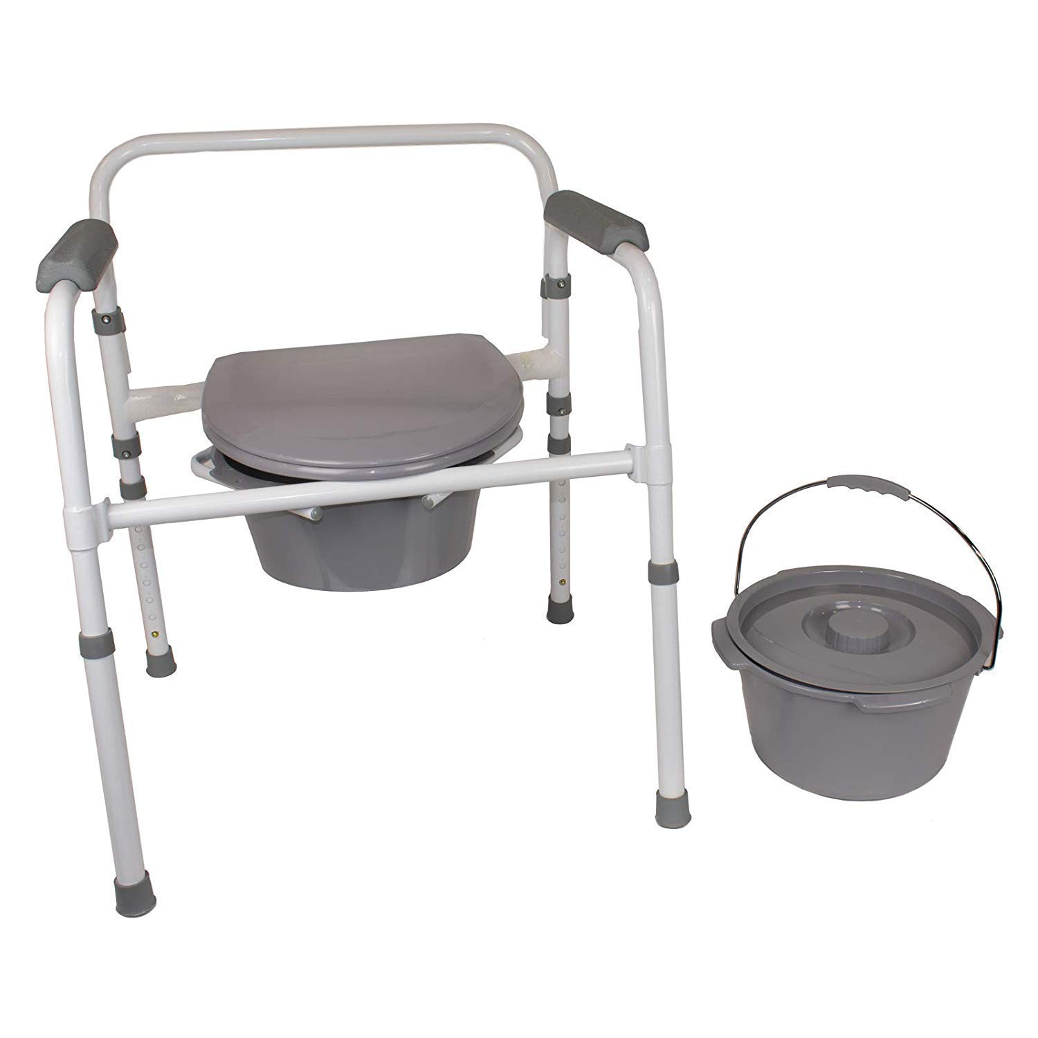 Homecraft Steel Commode, Portable Toilet, Metal Toilet Bowl and Bucket for Bedside Bathroom Use