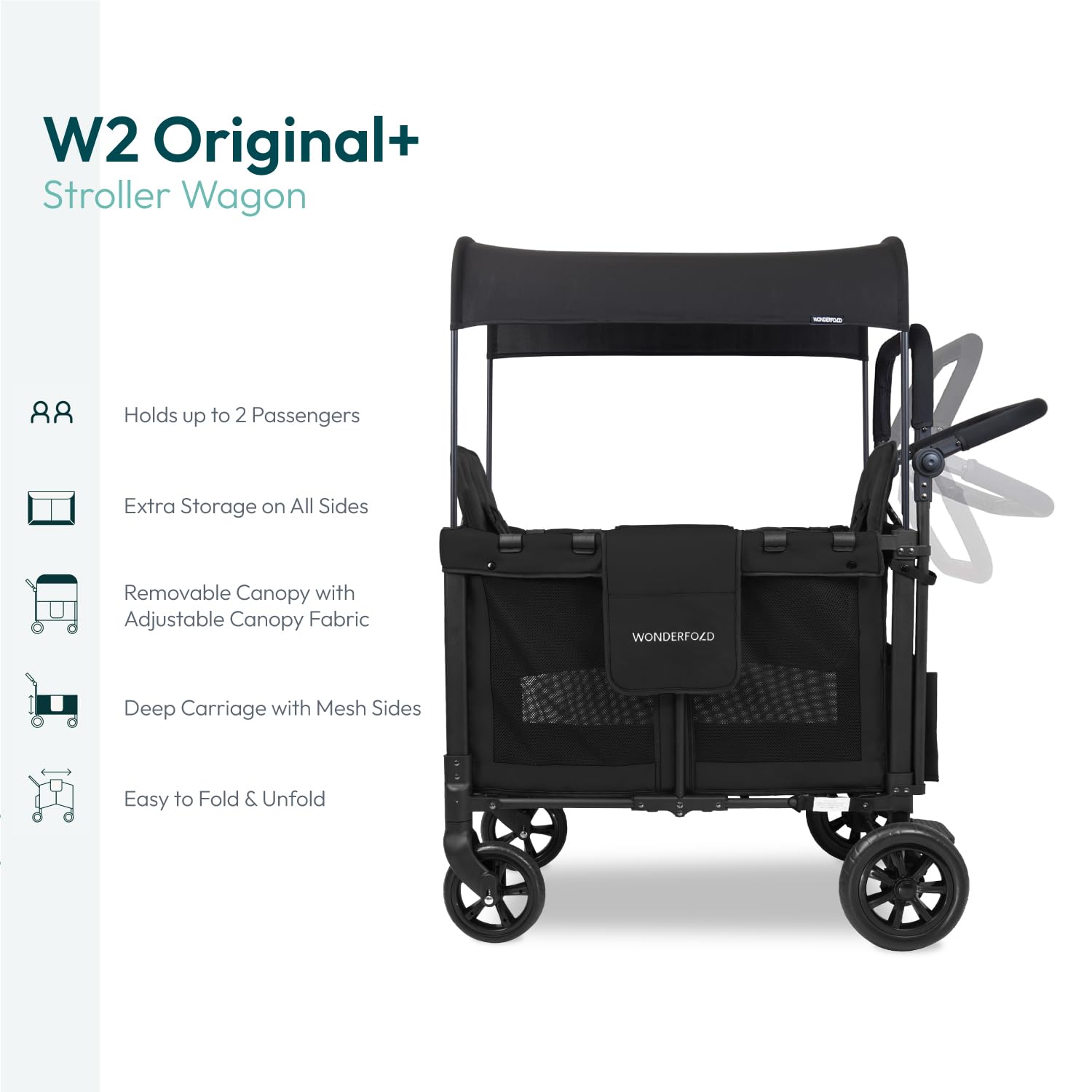 WonderFold W2 Stroller Wagon, Steel Frame, 2 Seater, Black