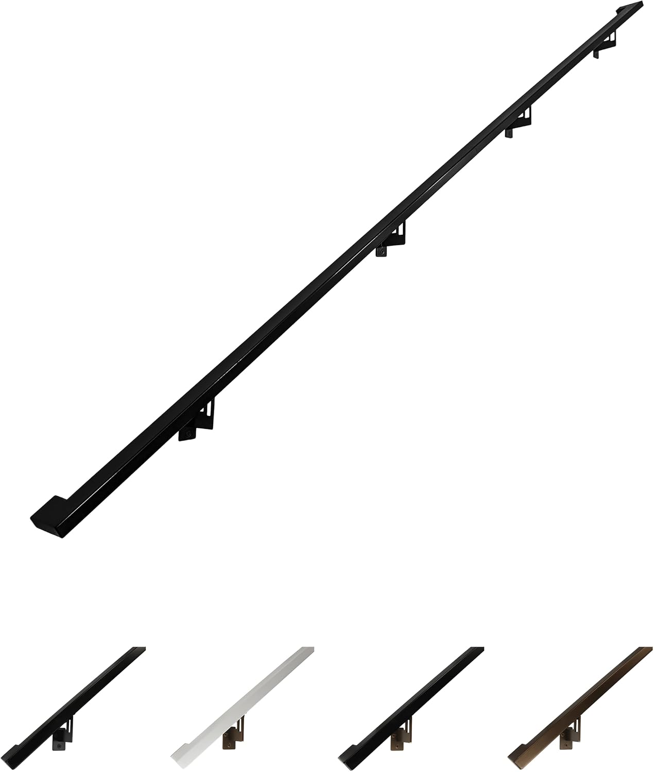 Modern Aluminum Handrail Grab Bar Kit, Adjustable Steel Brackets Included, Returns to Wall, Powder Coated Finish (Black, 4 Foot Handrail Set)