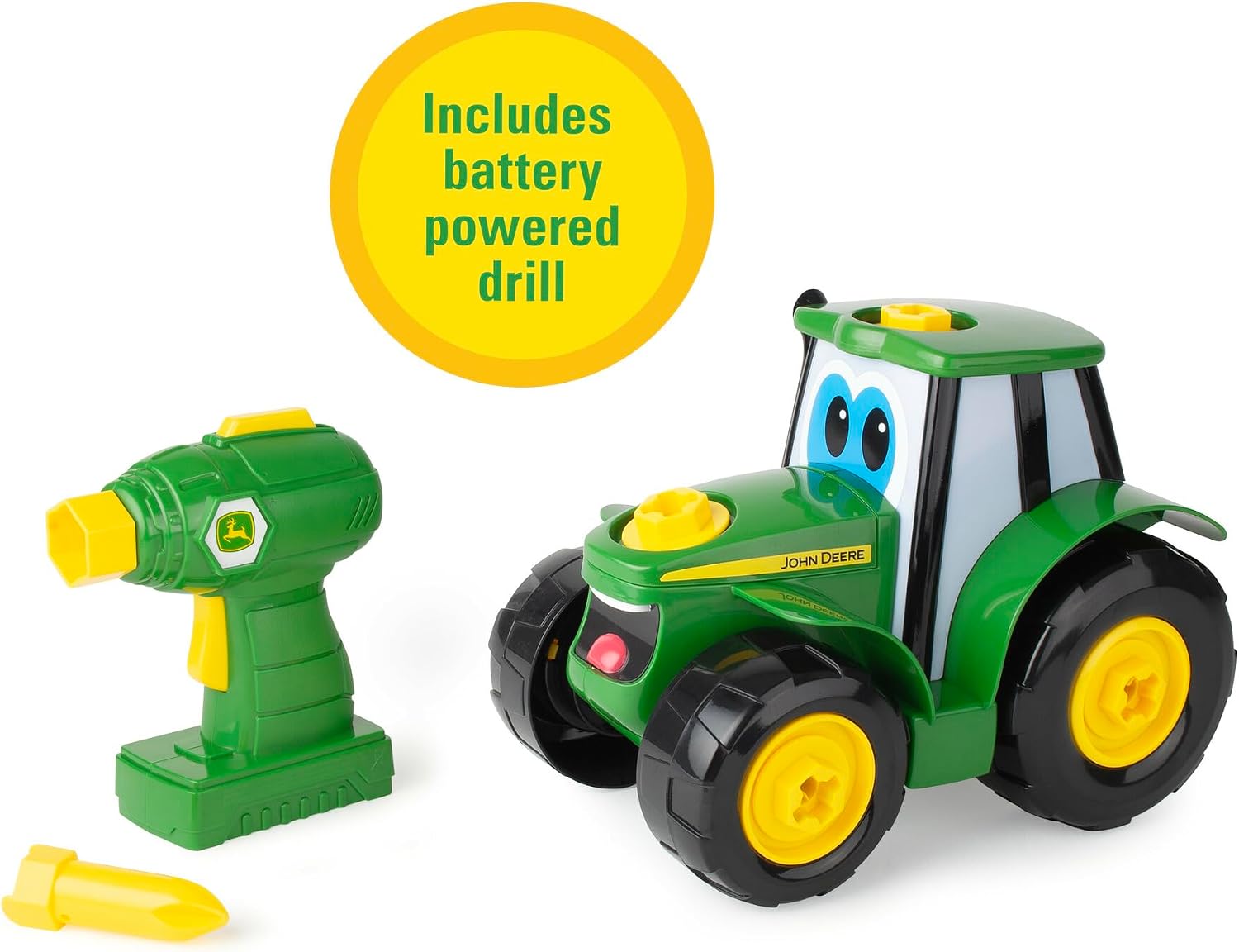 BUILD-A-BUDDY John Deere Tractor Toy and Toy Drill - Toddler STEM Take Apart Toys with 16 Individual Pieces and Kids Tools - Kids Building Toys Ages 3 Years and Up