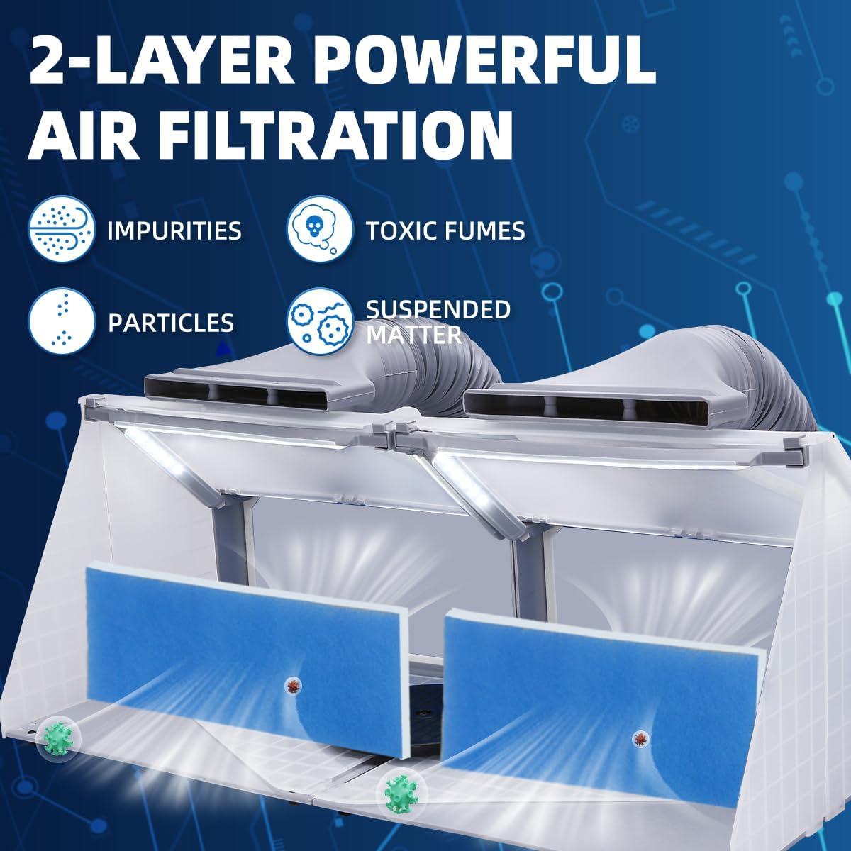 OPHIR 2 Sets of Portable Airbrush Spray Booth with Dual Fans, 6 LED Lights | Foldable Airbrush Paint Booth with 2x Exhaust Hoses, 2x 360° Turntables