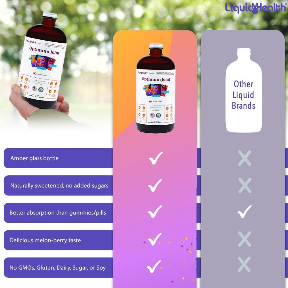 LIQUIDHEALTH Optimum Joint Support Supplement with Glucosamine, Chondroitin, MSM, Hyaluronic Acid - Triple Strength Liquid Vitamins, Gluten-Free, Dairy-Free, Soy-Free Joint Juice, Made in USA (32 oz)