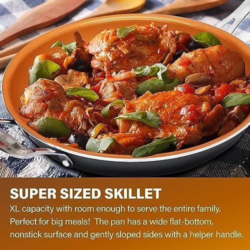 Gotham Steel 9.5 Inch Copper Non Stick Frying Pans Skillet | Ceramic Non Toxic Coating Made Without PFOA/PTFE/PFOS, Lightweight, Stay Cool Handle, Oven and Dishwasher Safe