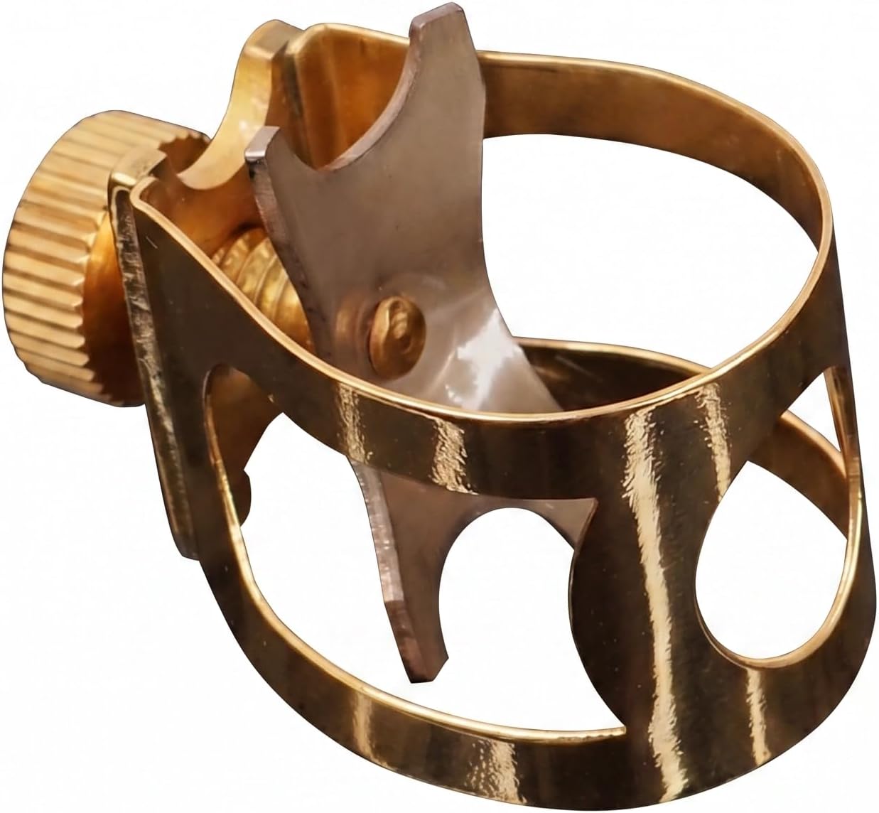 Professional Alto Saxophone Ligature for Metal Mouthpiece - Upgraded Single Screw Design, Gold Brass Ligature with Protective Cap for Slim Alto Sax Metal Mouthpieces