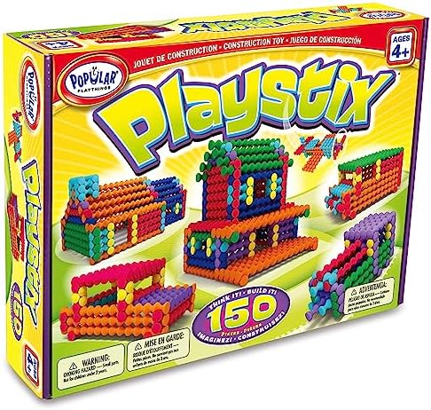 POPULAR PLAYTHINGS Playstix Construction Toy Set, 150 Piece Kit | for Kids Ages 4 and Up, Building Sticks for STEM and Classroom Use