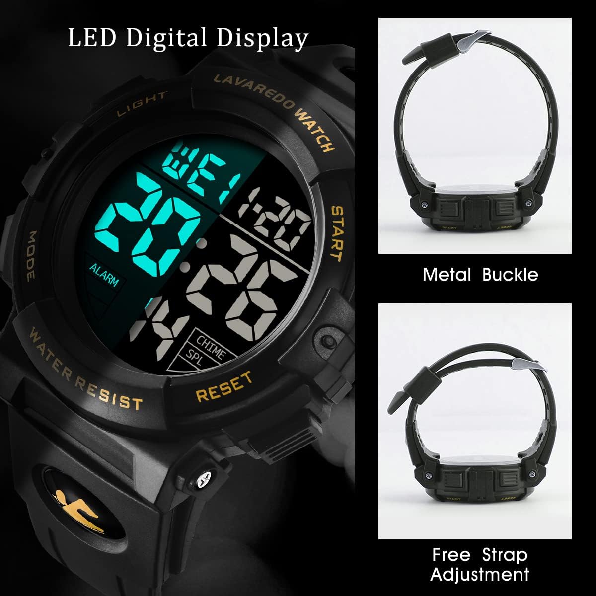 L LAVAREDO Mens Digital Watch Sports Military Watches Waterproof Outdoor Chronograph Wrist Watches for Men with LED Back Ligh/Alarm/Date