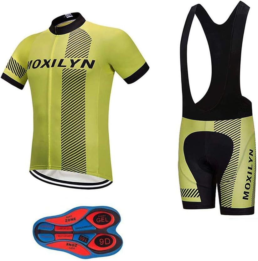 Men's Quick-Dry Cycling Jersey Set Road Bike Bicycle Shirt + Bib Shorts with 9D Gel Pad MTB Riding Clothing Kit