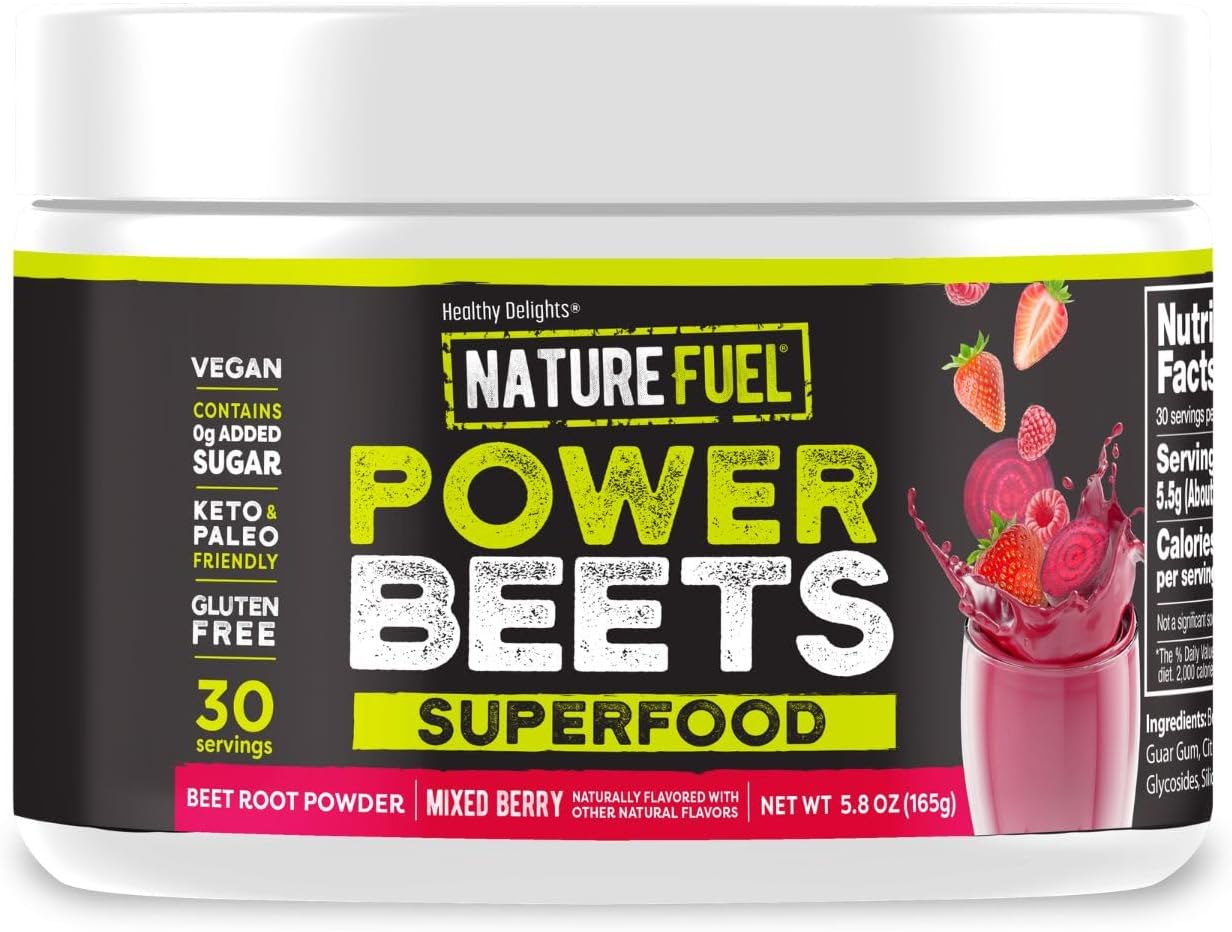 SlimFast Healthy Delights Nature Fuel Power Beets Vegan Beet Juice Powder | 0g Added Sugar, Beet Root Supplement, Beetroot, Mixed Berry, 30 Servings