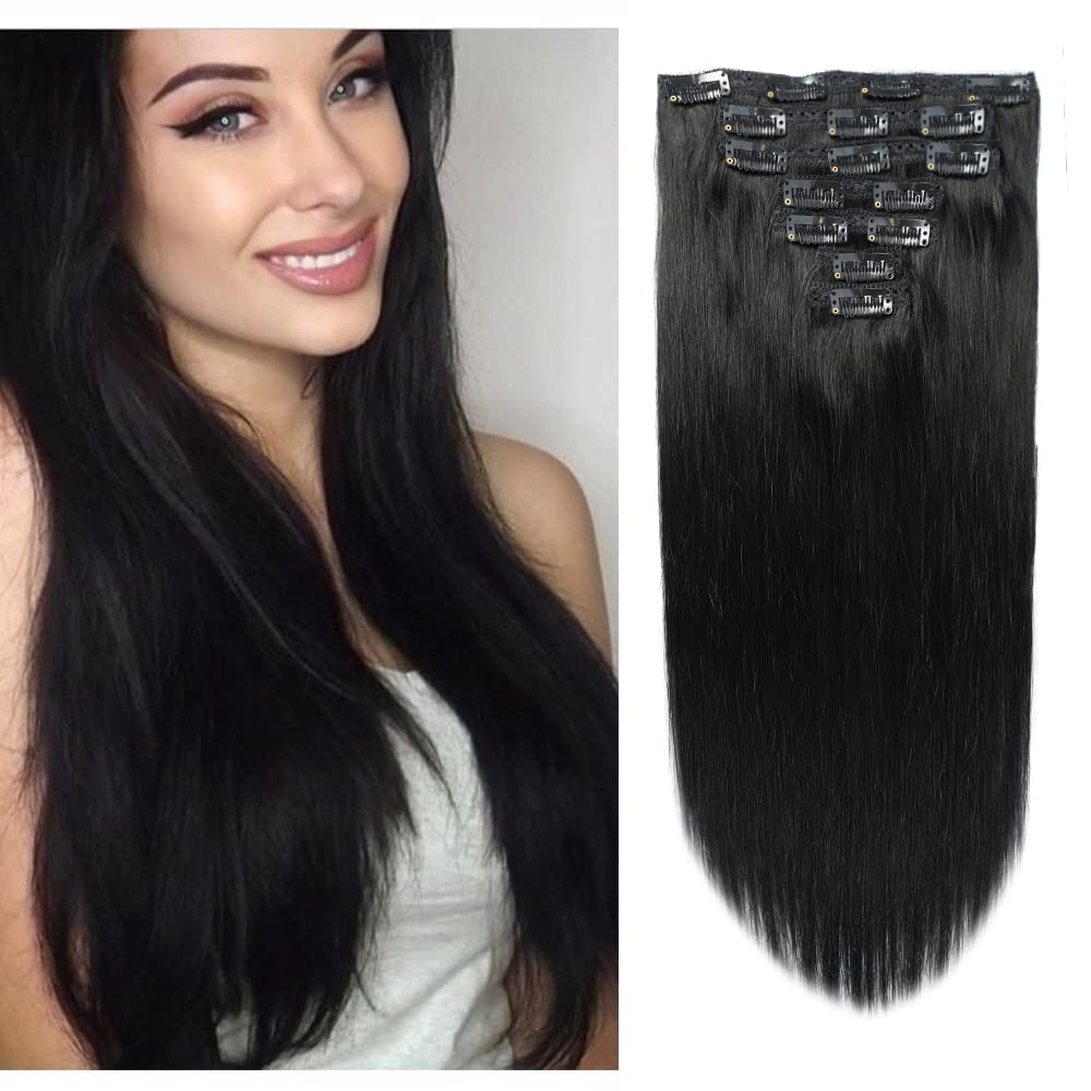 22" Clip in Human Hair Extensions Full Head 200g 10 Pieces 22 Clips Light Brown Double Weft Brazilian Real Remy Hair Extensions Thick Straight (22"