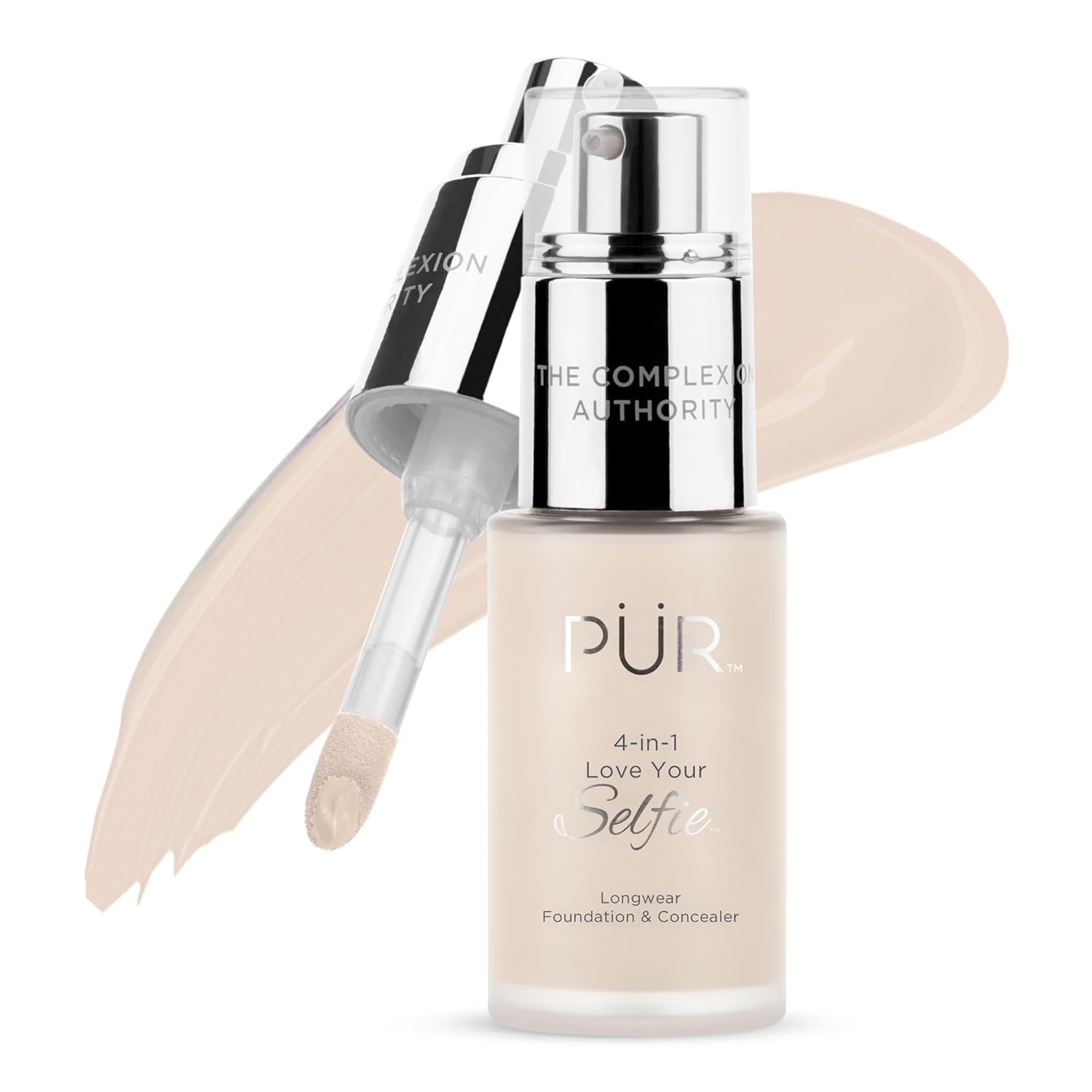 PÜR MINERALS 4-in-1 Love Your Selfie Foundation & Concealer - Longwear Medium-to-Full Coverage Liquid Makeup Foundation with Hydrating Blend for Refined-Looking, Natural Beauty Glow & Skin Texture