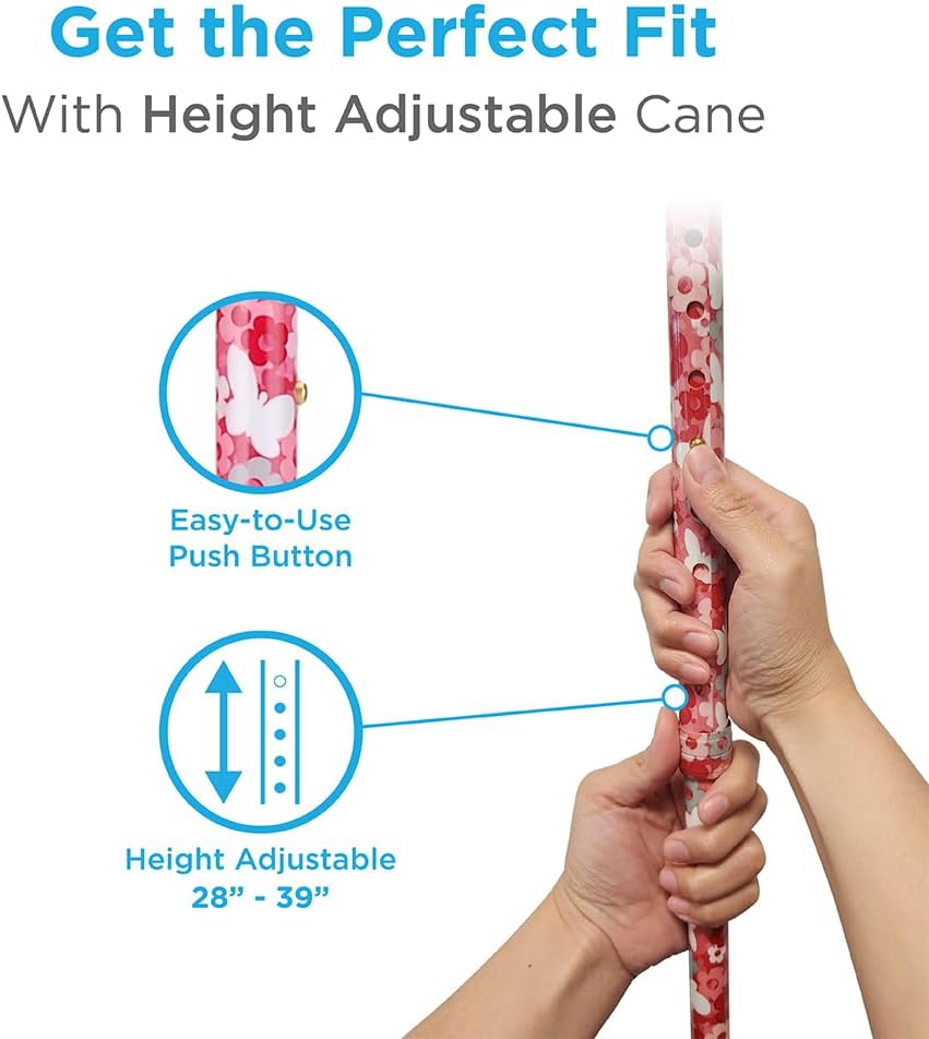 NOVA Designer Walking Cane with Offset Handle, Lightweight Adjustable Walking Stick with Carrying Strap, “Maui Flowers” Design