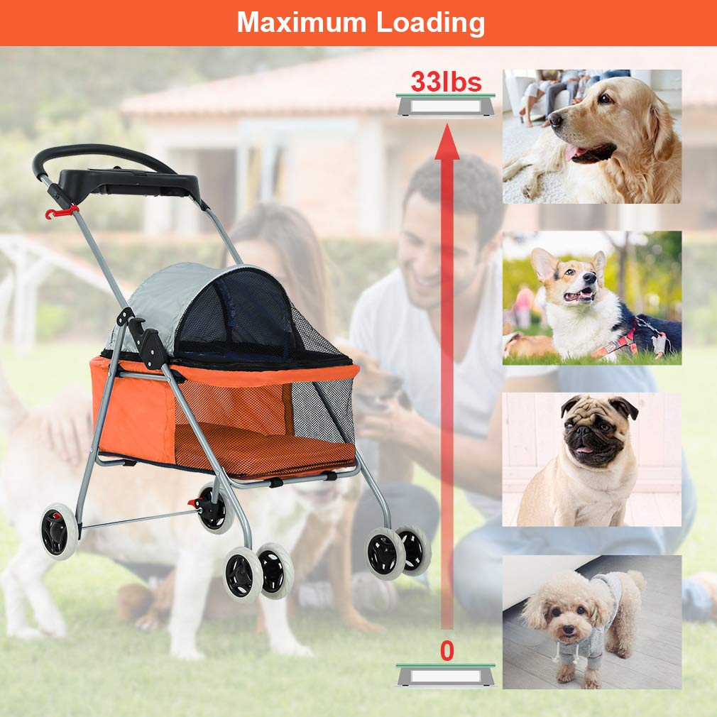 Pet Stroller 4 Wheels Posh Folding Waterproof Portable Travel Cat Dog Stroller with Cup Holder,Blue