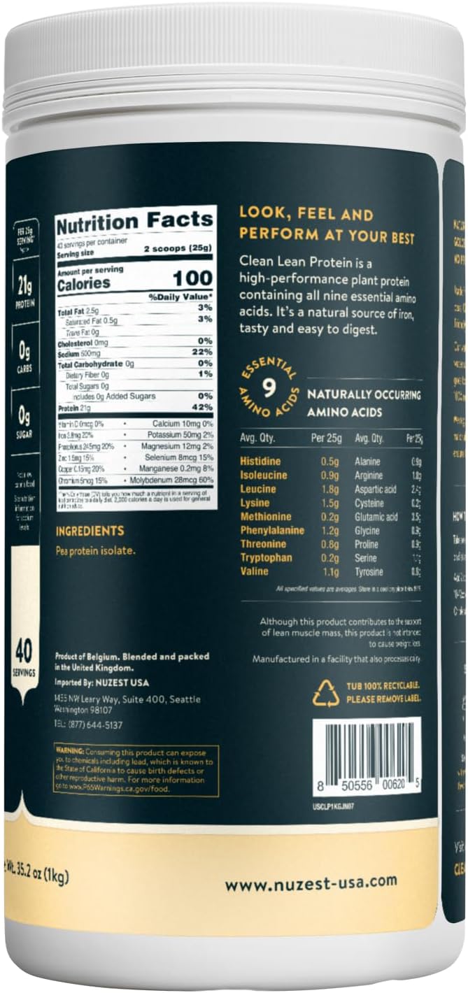 Nuzest Clean Lean Protein - Vegan Pea Protein Powder Rich Chocolate 1.1 lb | 20 Servings with 18g Protein Plant Based Protein Powder, Only 4 Ingredients, Dairy Free, Gluten Free, GMO Free, Protein Shake