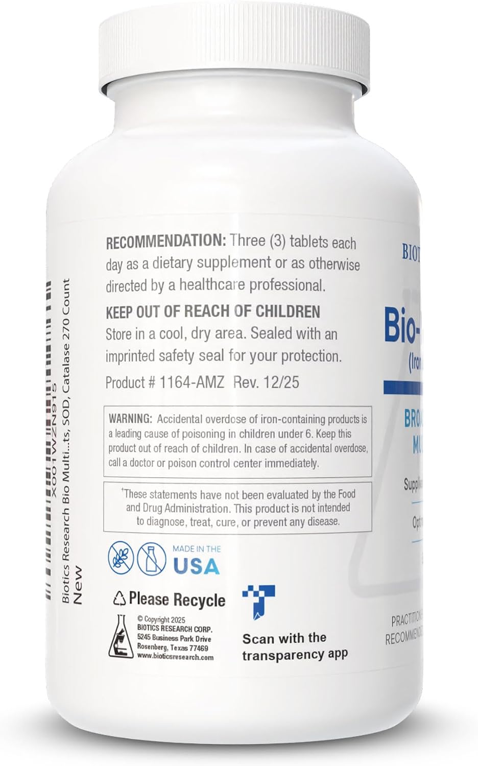BIOTICS RESEARCH Bio Multi Plus Iron & Copper Free Multivitamins 270Tablets