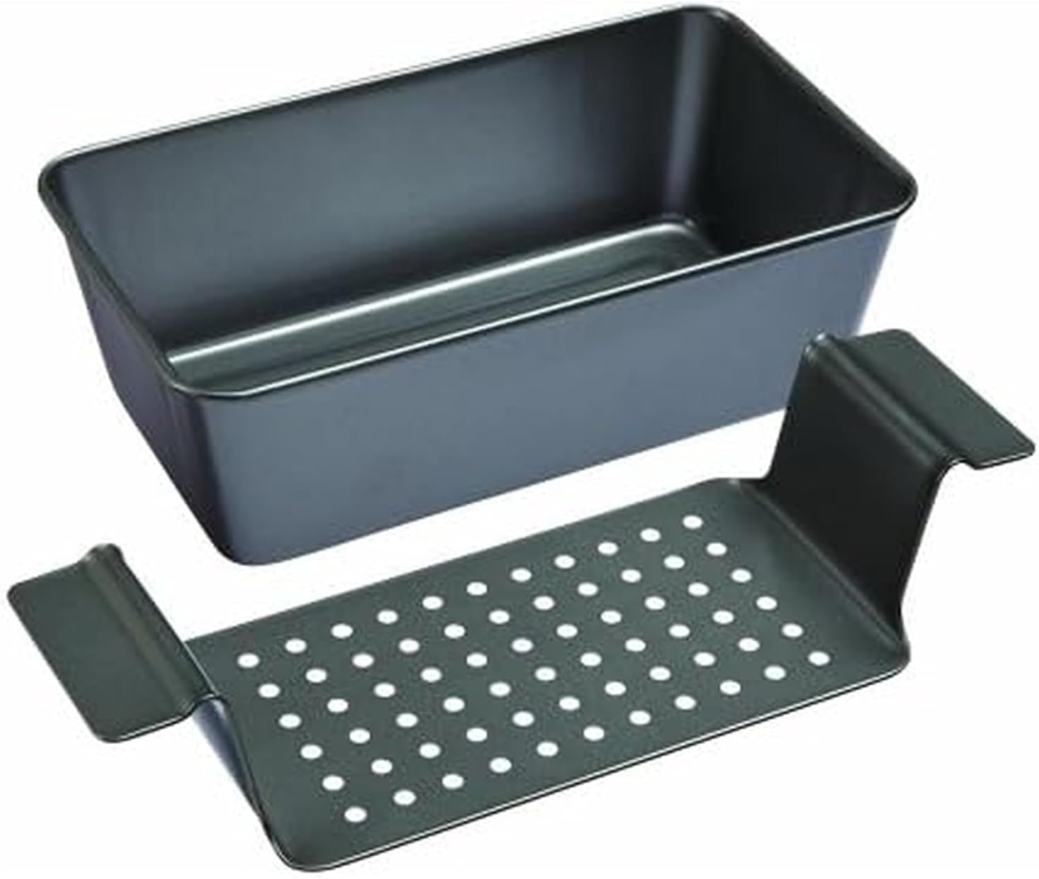 Chicago Metallic 2-Piece Healthy Meatloaf Pan with Draining Insert Professional Grade Non-Stick Carbon Steel Baking Pan with Lift and Serve Feature