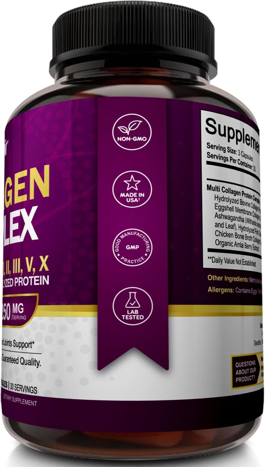 NutriFlair Multi Collagen Peptides 2250mg, 90 Capsules - Type I, II, III, V