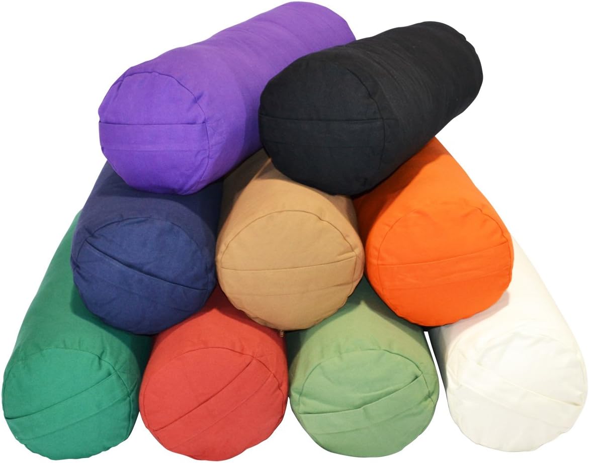 Supportive Natural Cotton and Synthetic Batting Portable Round Yoga Bolster with Removable Cover, Sage
