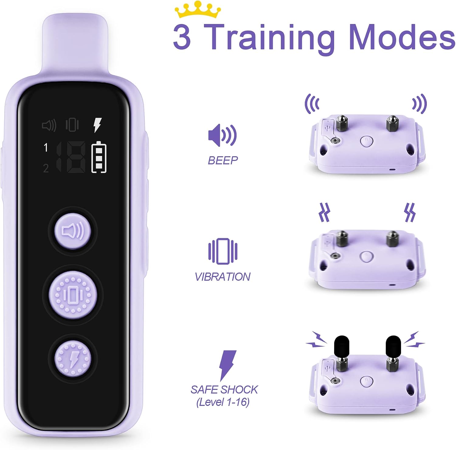 Bousnic Dog Shock Collar for 2 Dogs - (8-120lbs) Waterproof Rechargeable Electric Dog Training Collar with Remote for Small Medium Large Dogs with