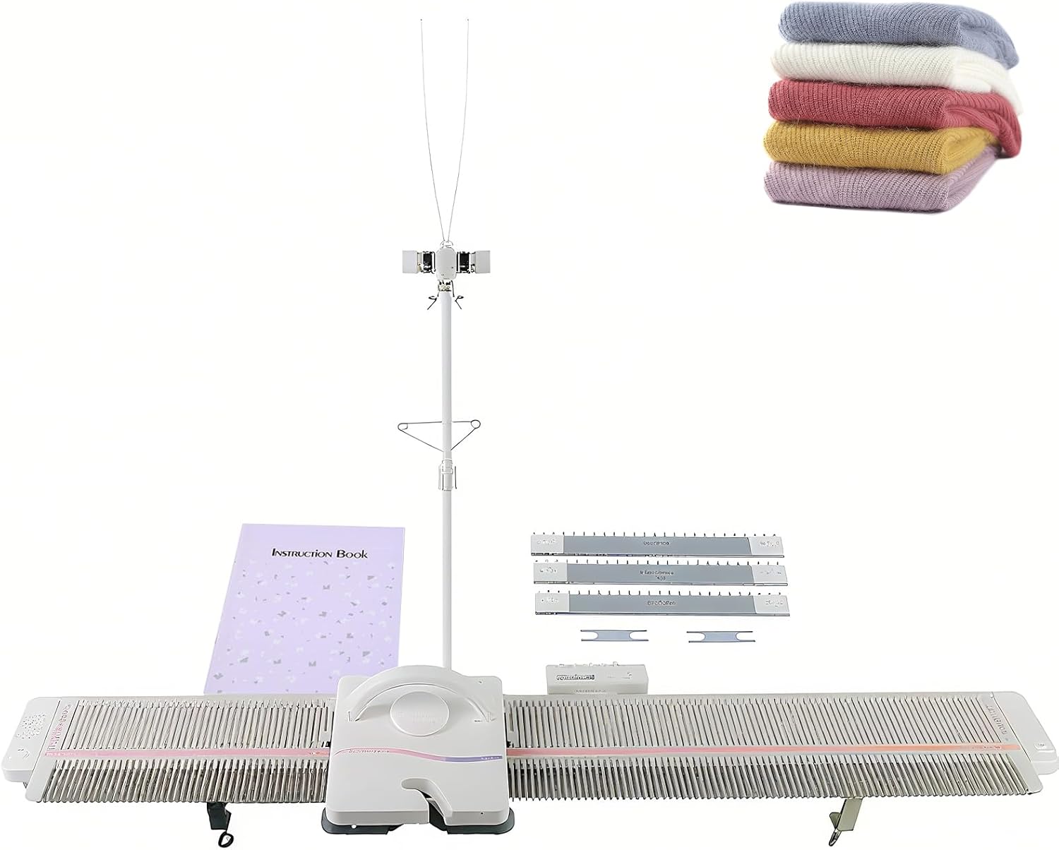 Knitting Machine, LK150 6.5mm Mid Gauge 150 Stitches Portable Plastic Domestic Smart Weaving Set with Accessories for Sock Hat Scarf