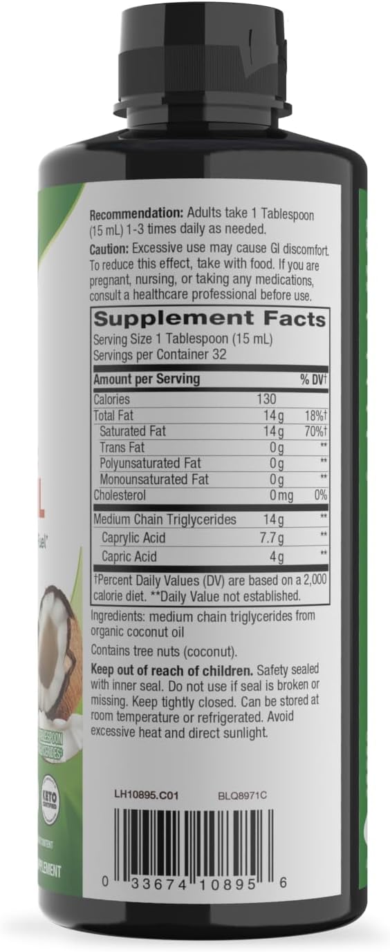 Nature's Way Organic MCT Oil, Brain and Body Fuel*, Keto & Paleo, 16 Fl Oz | Liquid Coconut MCT Oil with C8 Caprylic & C10 Capric Acids, 14 g Medium Chain Triglycerides per Serving, Non-GMO