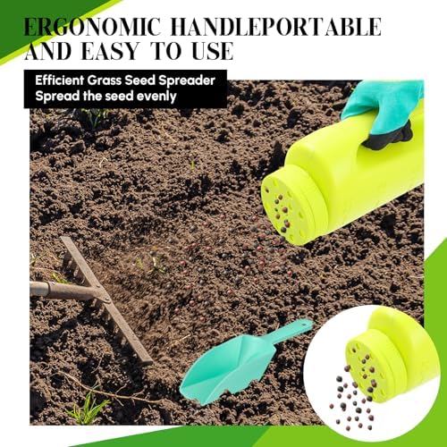 Handheld Spreader Set with Scoop & Gloves for Seed, Salt, De-icer,Green