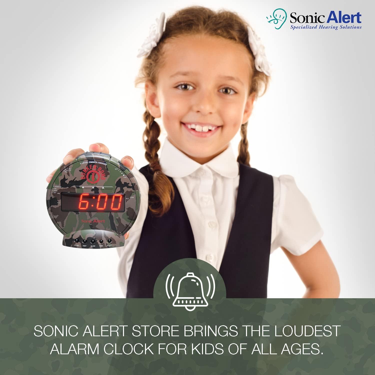 Sonic Bomb Dual Extra Loud Alarm Clock with Bed Shaker, Black | Sonic Alert Vibrating Alarm Clock Heavy Sleepers, Battery Backup | Wake with a Shake
