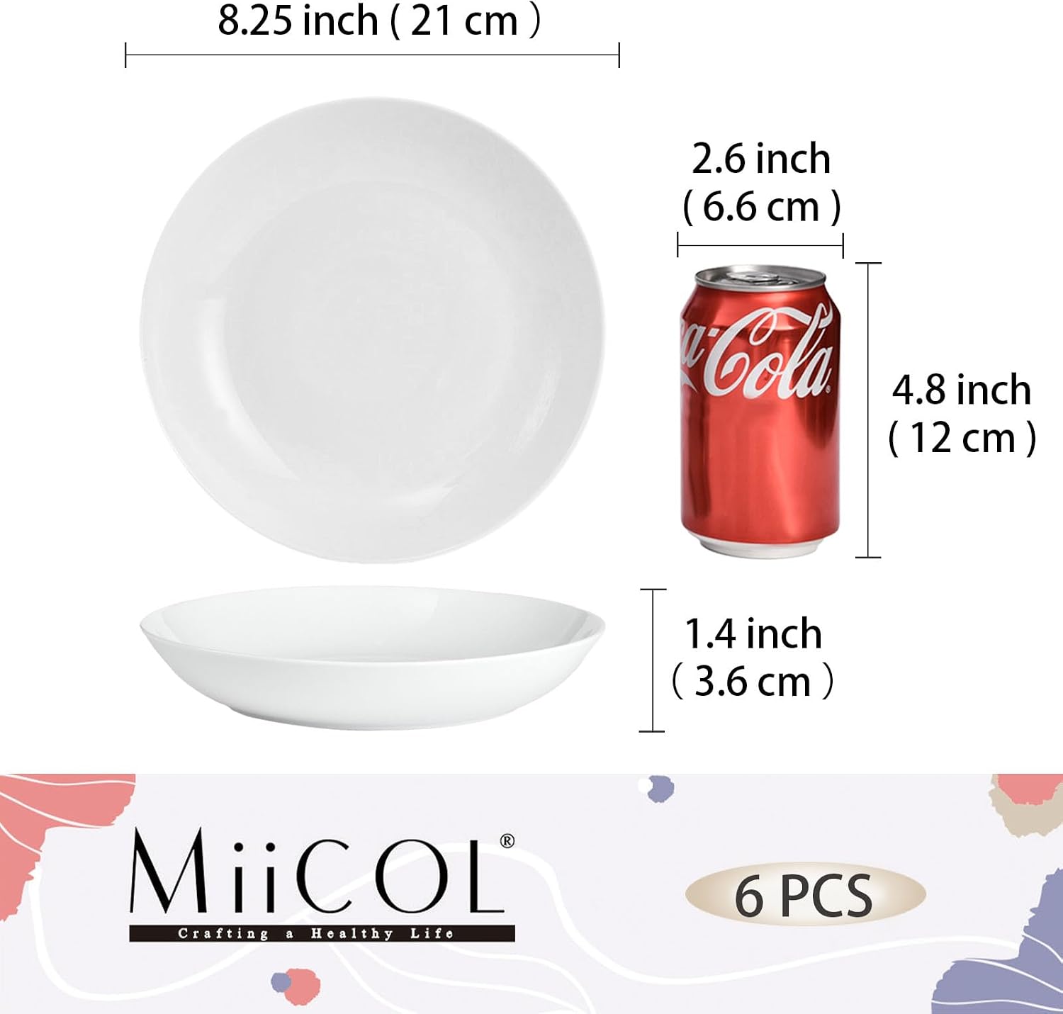 Miicol White Pasta Bowls 28 oz, Ceramic Salad Bowls Set of 6, Wide and Shallow Serving Bowl 8.25 inch, Large Pasta Plates, Serving Dish for Soup