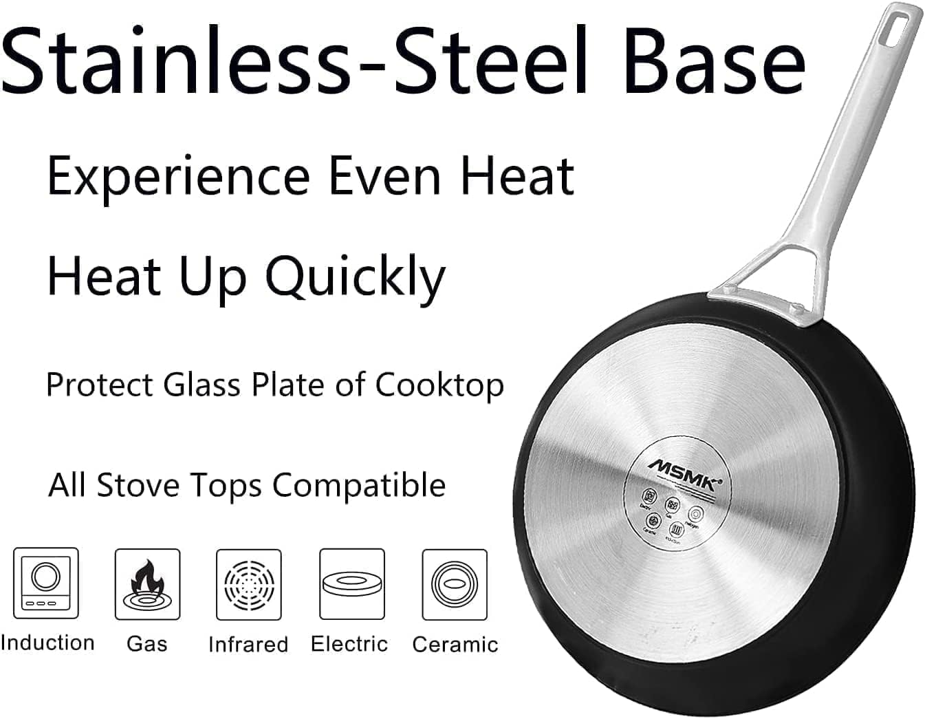 MsMk 12 Inch Nonstick Frying pan with Lid, Grey Large Cooking Pan Skillet