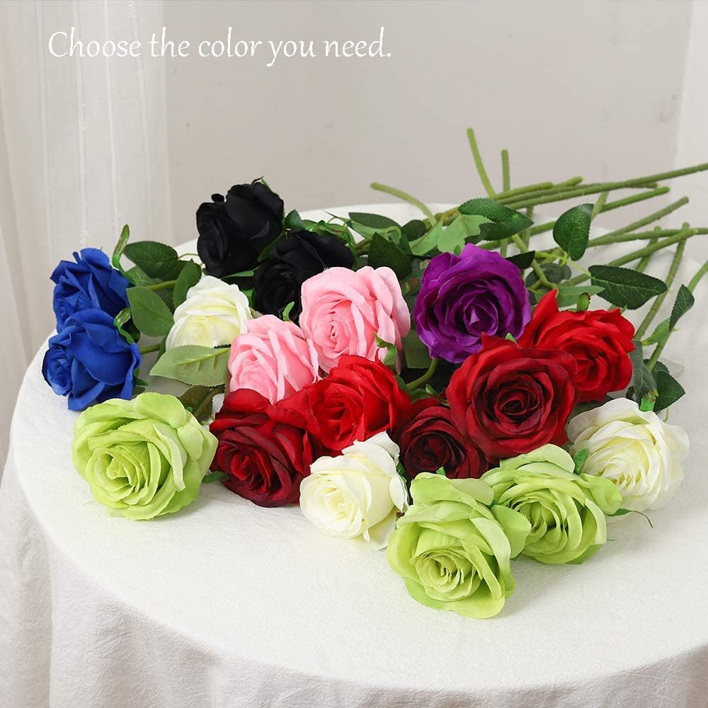 12 PCS Artificial Flowers Roses Silk Flowers Fake Long Stem Artificial Roses for Home Wedding Decorations (Yellow)